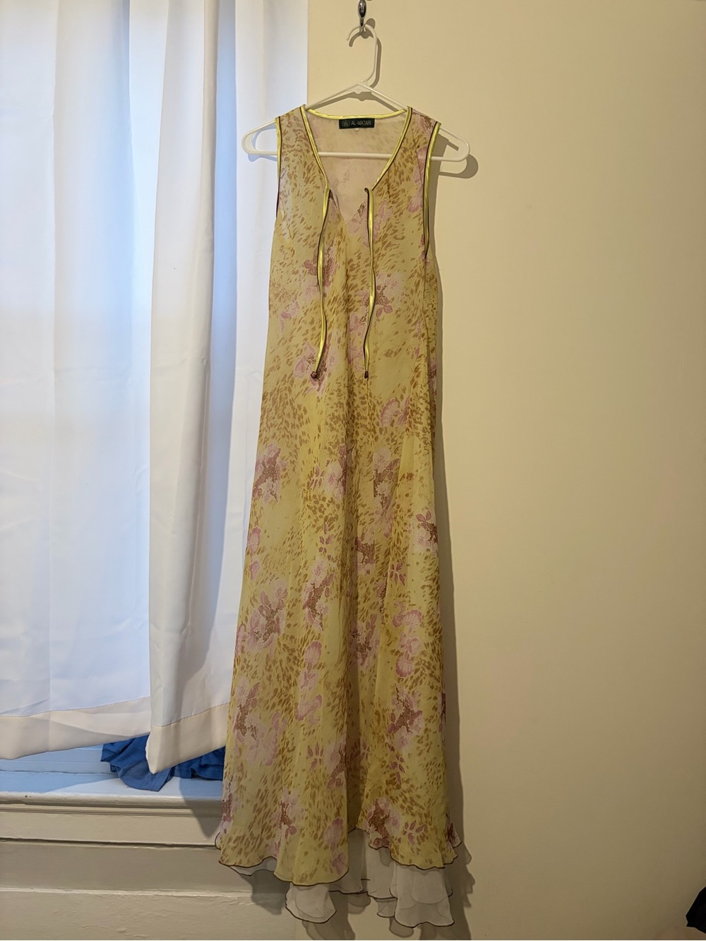 Sleeveless Floral Slip Dress in Pale Yellow & Dusty Pink